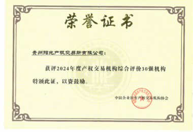 喜訊！貴州陽光產(chǎn)權交易所獲得2024年度全國產(chǎn)權交易機構2項30強榮譽